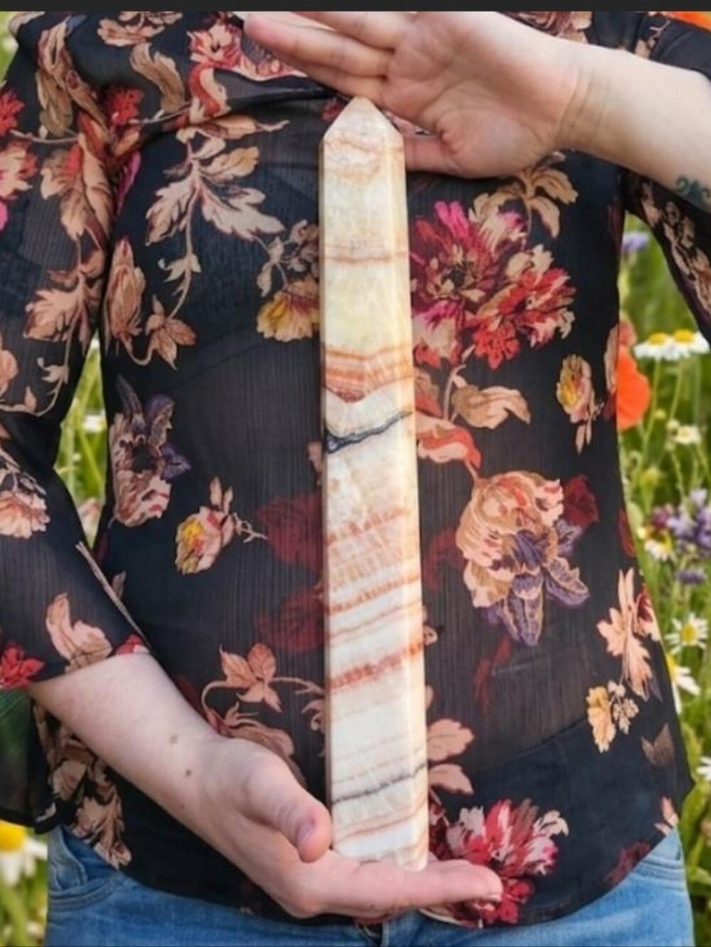 ✨️XXL 15" Banded Agate & Dendritic Honey Calcite✨️AAA Crystal Statement Tower!✨️